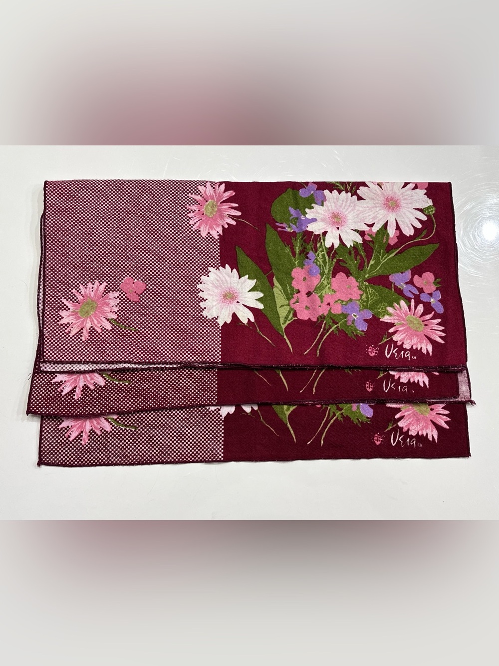 Vintage Vera Neumann Maroon Floral Cotton Cloth Napkins Set of 3